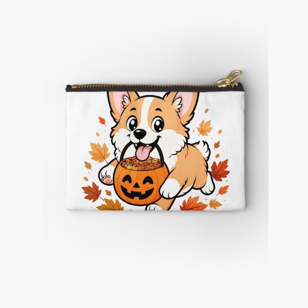 Item preview, Funny Running Corgi With Halloween Pumpkin Bucket Trick or Treat Sticker Art designed and sold by wildsilencee.