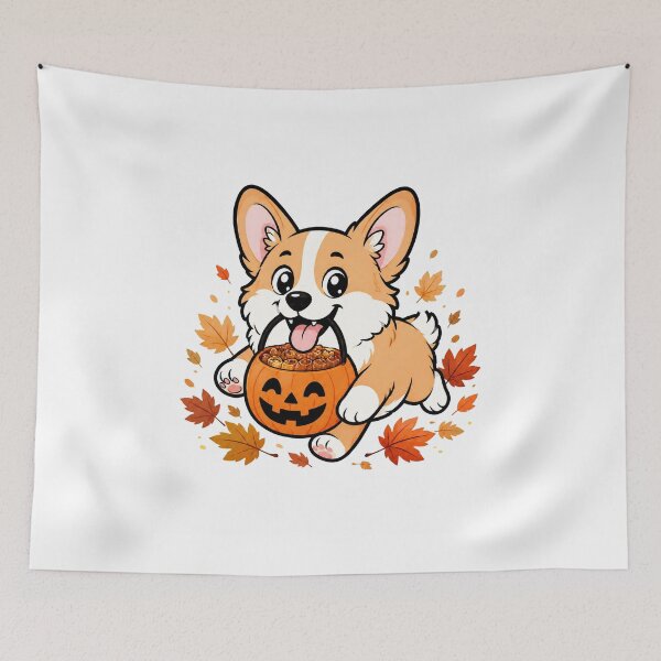 Item preview, Funny Running Corgi With Halloween Pumpkin Bucket Trick or Treat Sticker Art designed and sold by wildsilencee.