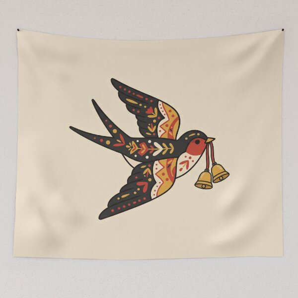 Item preview, Folk Art Swallow with Golden Bells designed and sold by Rariks.