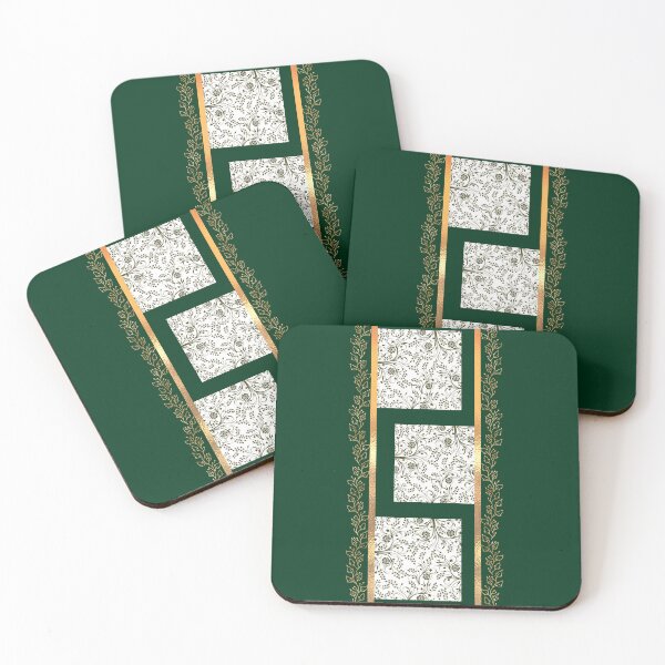 Item preview, Emerald Green & Gold Floral Vine Geometric Tiles Pattern designed and sold by Verantia.