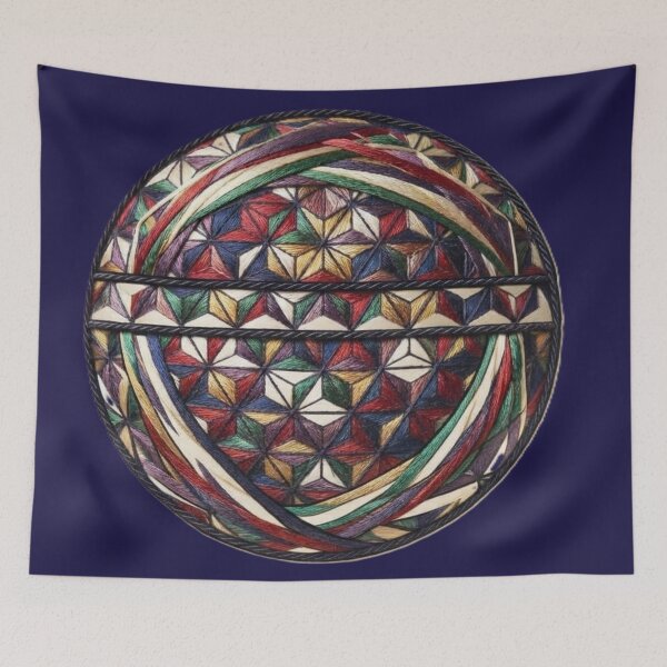 Item preview, Japanese Temari Ball & Asanoha Geometric Pattern Minimalist Art designed and sold by Kokeshidreams.