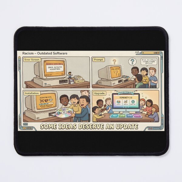 Item preview, Racism as outdated software – comic shows update to Humanity 2.0 designed and sold by Mianku | Für das Leben.