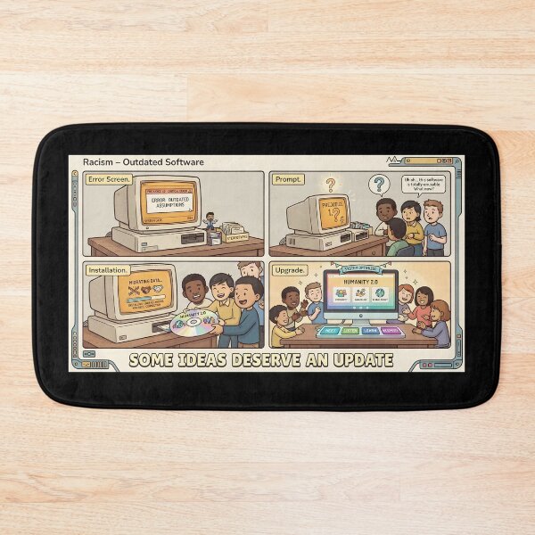 Item preview, Racism as outdated software – comic shows update to Humanity 2.0 designed and sold by Mianku | Für das Leben.