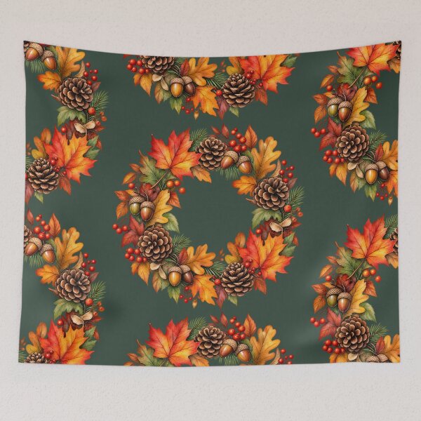Item preview, Autumn Woodland Wreath with Leaves, Pinecones & Acorns designed and sold by blankTeeShirt.