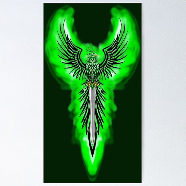Item preview, Majestic Vertical Green Phoenix with Flaming Sword Crest designed and sold by URSM.