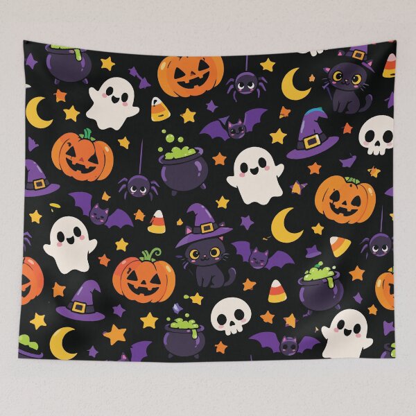 Item preview, Cute Black Halloween Pattern Witch Cat Ghost Pumpkin designed and sold by BrownHorse90s.
