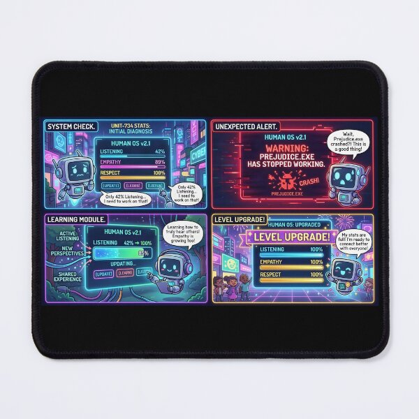 Item preview, Cute cyberpunk robot improves human empathy statistics in neon comic designed and sold by Mianku | Für das Leben.