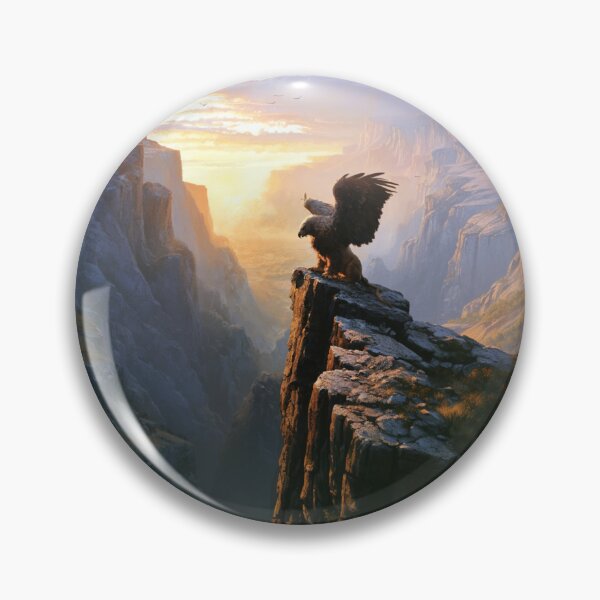 Item preview, A fierce Griffin perched atop towering cliffs overlooking a vast kingdom, Fantasy & Mythological Creatures designed and sold by CDC40.