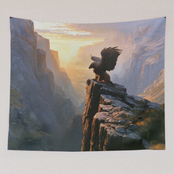 Item preview, A fierce Griffin perched atop towering cliffs overlooking a vast kingdom, Fantasy & Mythological Creatures designed and sold by CDC40.