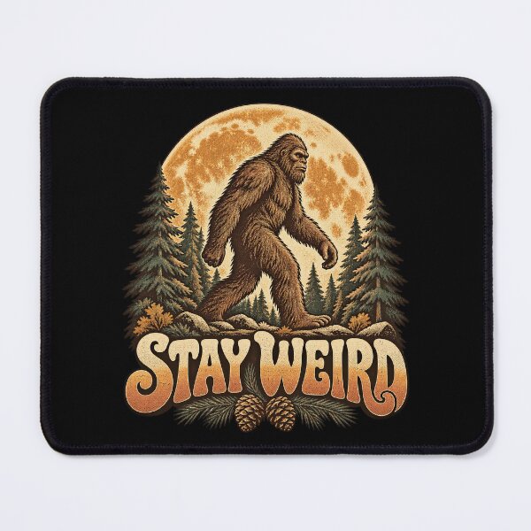 Item preview, Stay Weird Bigfoot Sasquatch 70s Retro Forest Badge Artwork designed and sold by adiencarteras.