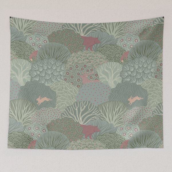 Item preview, Whimsical Woodland Animals in Sage Green and Dusty Rose designed and sold by Sveta Aho.