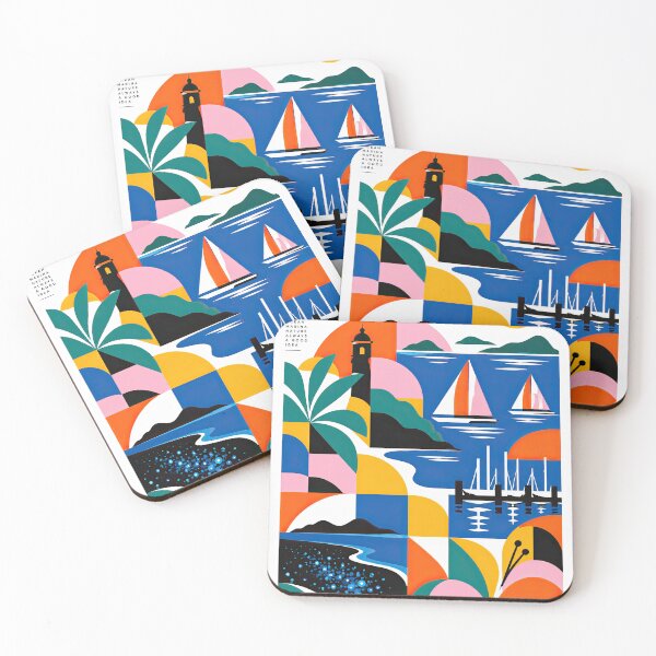 Item preview, Colorful Puerto Rico travel poster featuring geometric coastal designed and sold by ckybe.