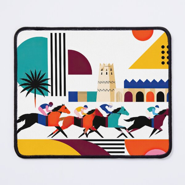 Item preview, Colorful geometric Qatar-inspired poster featuring stylized hors designed and sold by ckybe.