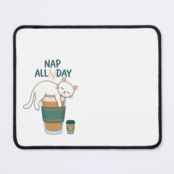 Item preview, Cute White Cat Napping On Coffee Cup Nap All Day designed and sold by Nicha Studio.