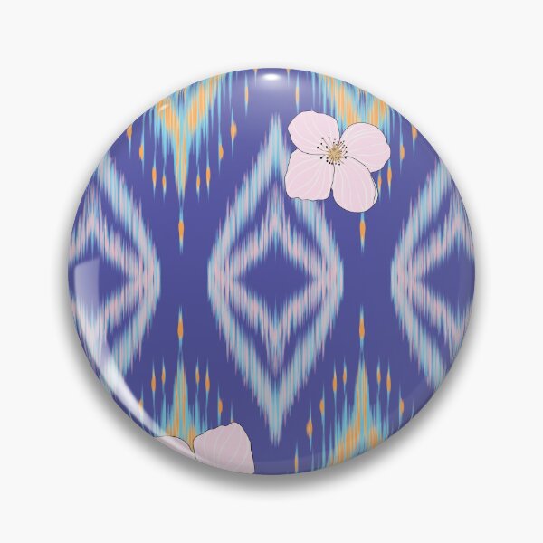 Item preview, Ikat Inspired Geometric Floral Textile Pattern with Pink Blossoms on Blue Background designed and sold by Jeffrey-Jeffrey.