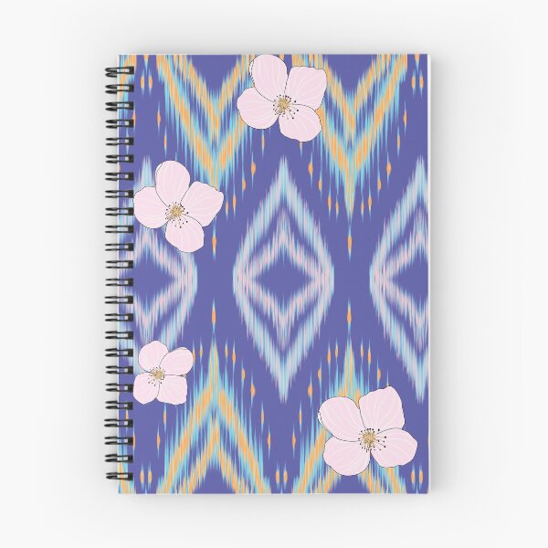 Item preview, Ikat Inspired Geometric Floral Textile Pattern with Pink Blossoms on Blue Background designed and sold by Jeffrey-Jeffrey.