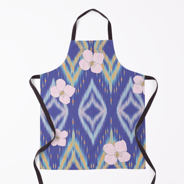 Item preview, Ikat Inspired Geometric Floral Textile Pattern with Pink Blossoms on Blue Background designed and sold by Jeffrey-Jeffrey.