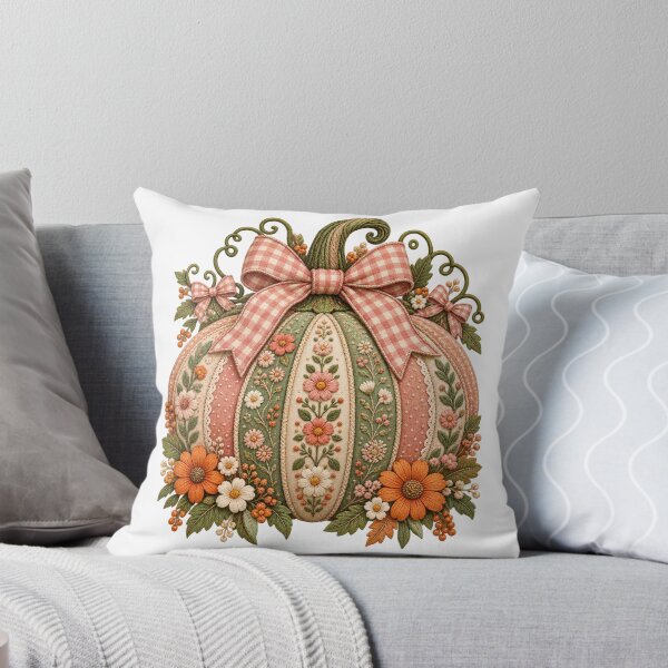 Item preview, Floral Embroidered Pumpkin with Gingham Bow Premium T-Shirt designed and sold by omar ousalah.
