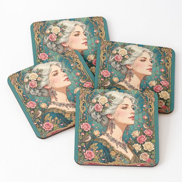 Item preview, Silver White Chignon Roses Art Nouveau Chic Poster designed and sold by BorgSpareParts.