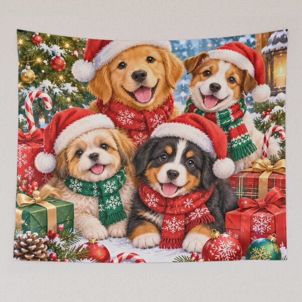 Item preview, Cute Christmas Dogs Wearing Santa Hats & Festive Scarves – Christmas Puppy Holiday Illustration designed and sold by lavanya11.