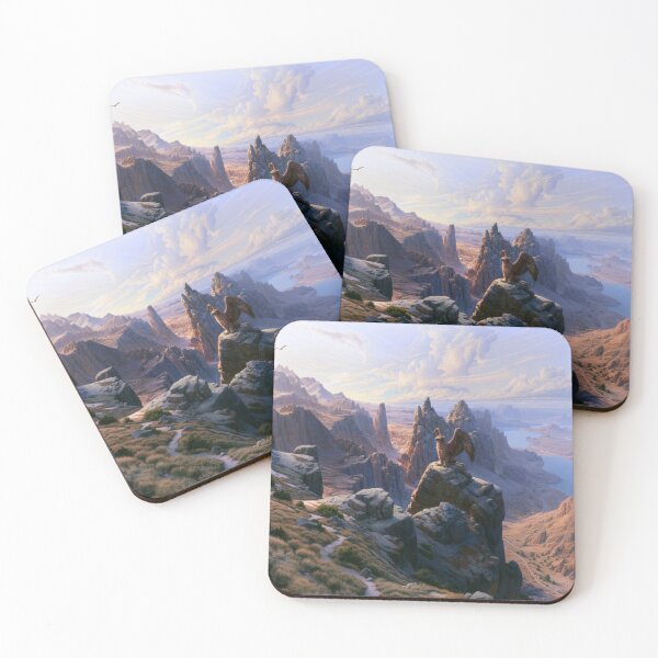 Item preview, A fierce Griffin perched atop towering cliffs overlooking a vast kingdom, Fantasy & Mythological Creatures designed and sold by CDC40.