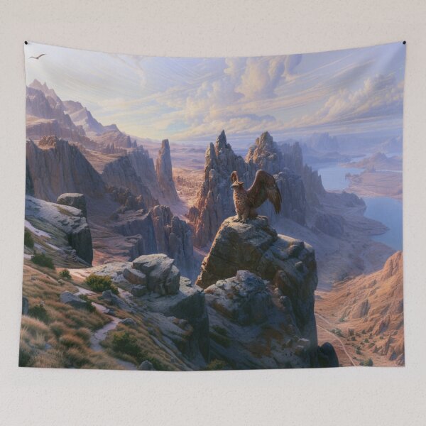 Item preview, A fierce Griffin perched atop towering cliffs overlooking a vast kingdom, Fantasy & Mythological Creatures designed and sold by CDC40.