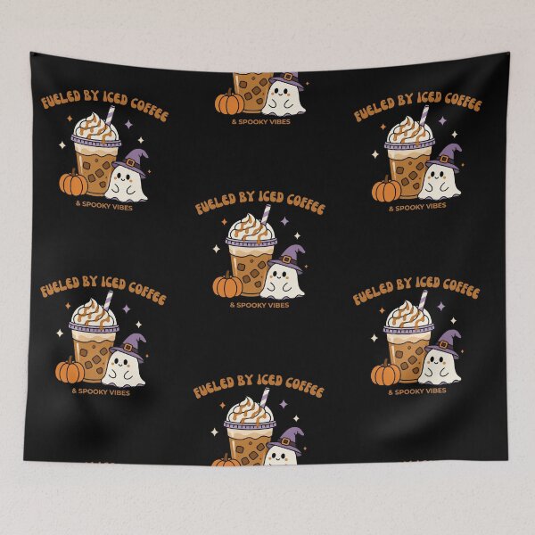 Item preview, Fueled By Iced Coffee And Spooky Vibes Cute Ghost Halloween Sticker designed and sold by wildsilencee.