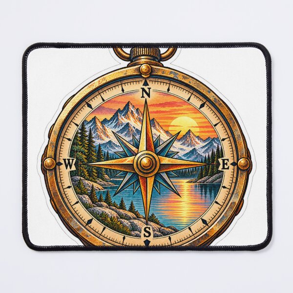 Item preview, Vintage compass, mountain lake, mountains, hiking, outdoor adventure designed and sold by LongIslandDesgn.