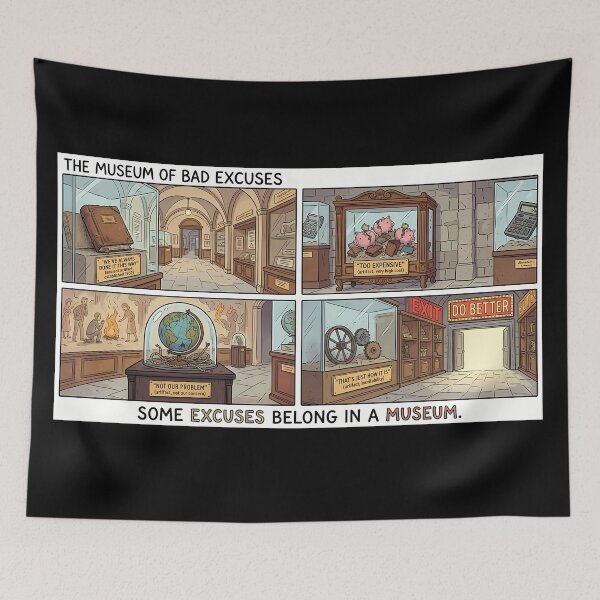 Item preview, The Museum of Bad Excuses – Comic Illustration designed and sold by Mianku | Für das Leben.