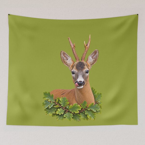 Item preview, Playful Roe Buck with Green Oak Leaves designed and sold by Medve Photography & Design.