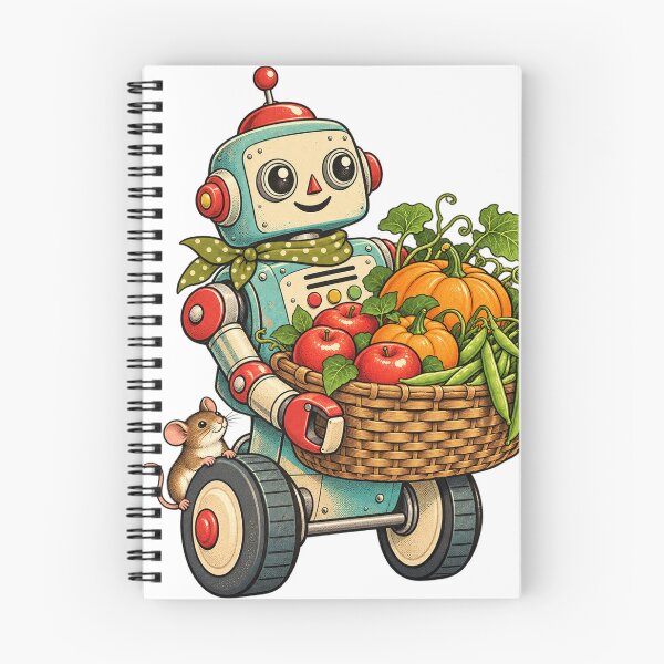 Item preview, Garden robot with harvest basket, pumpkins, apples and mouse designed and sold by LongIslandDesgn.