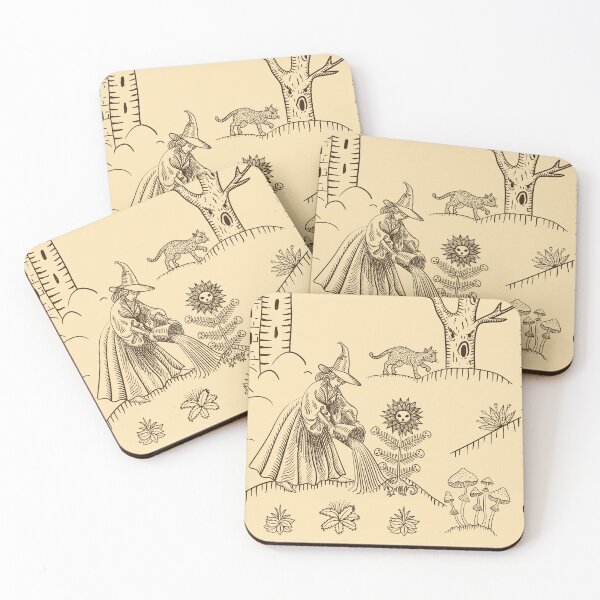 Item preview, Vintage Halloween Witch Toile de Jouy with Antique Engraving Style designed and sold by Sveta Aho.