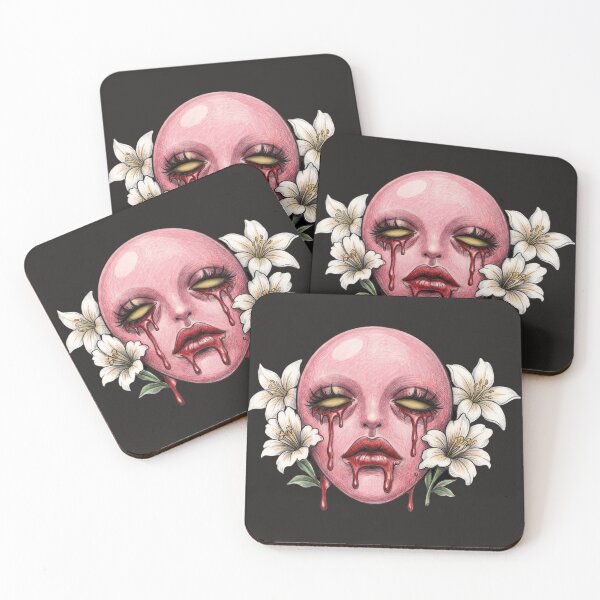 Item preview, Surreal Pink Face with Crying Blood and White Lilies designed and sold by LujziWorld.