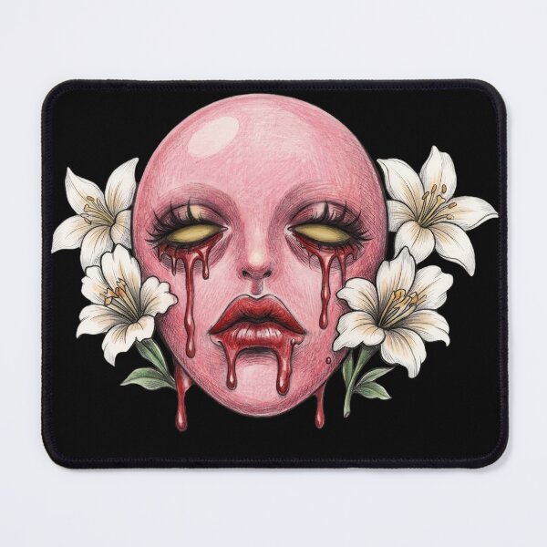 Item preview, Surreal Pink Face with Crying Blood and White Lilies designed and sold by LujziWorld.