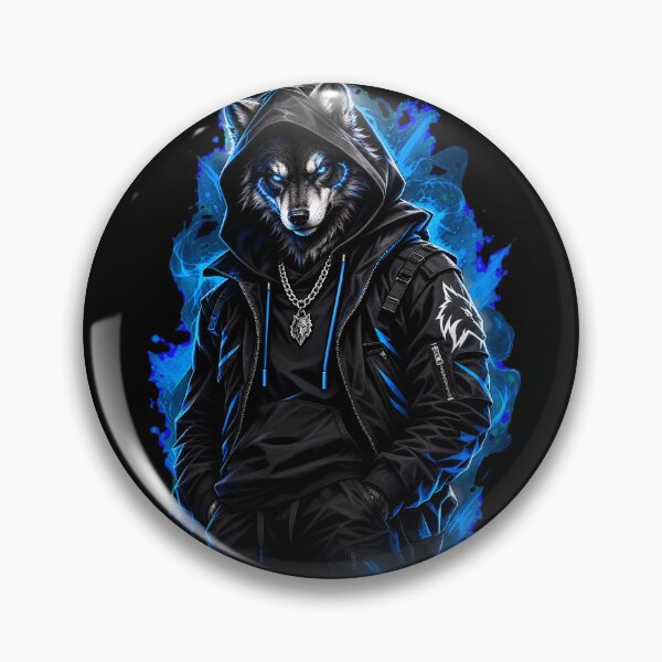Item preview, Cool Cyber Wolf in Hoodie with Blue Neon Flame designed and sold by PrimeRootsArt.