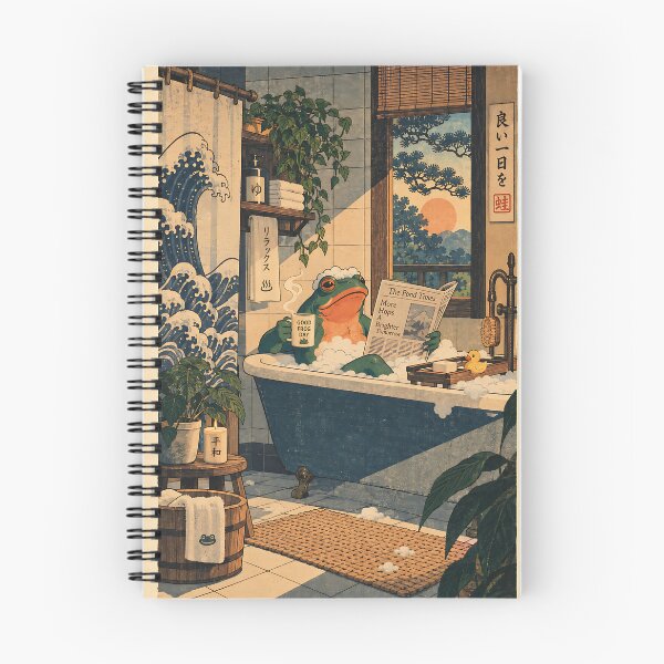 Item preview, Frog Taking a Bubble Bath Vintage Japanese Bathroom Decor Art Print designed and sold by artswag.