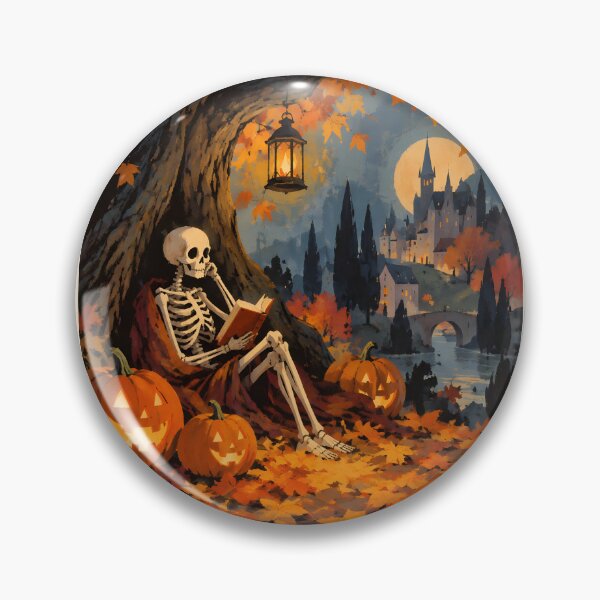 Item preview, Cozy Skeleton Reading Book by Moonlit Castle Halloween Art designed and sold by GrinGalore.