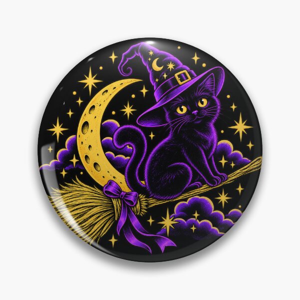 Item preview, Witchy Black Cat on Broom Halloween Art designed and sold by VizoArt-Studio.