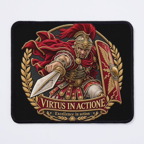 Item preview, Roman Warrior Embroidery – Virtus in Actione Latin Motto designed and sold by Emoji Emblems.