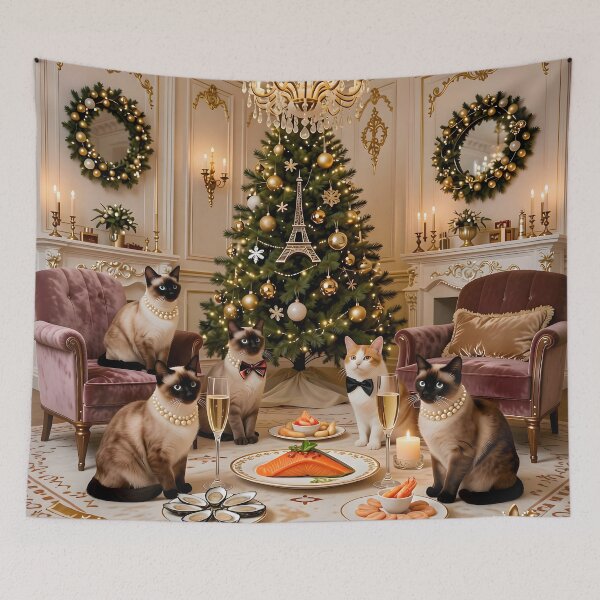 Item preview, Elegant French Cats with  Christmas Seafood Feast designed and sold by Sybille-Yates.
