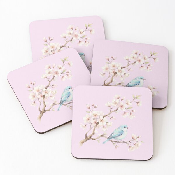 Item preview, Cute Blue Bird And Cherry Blossom Watercolor Art designed and sold by bvdesignart.
