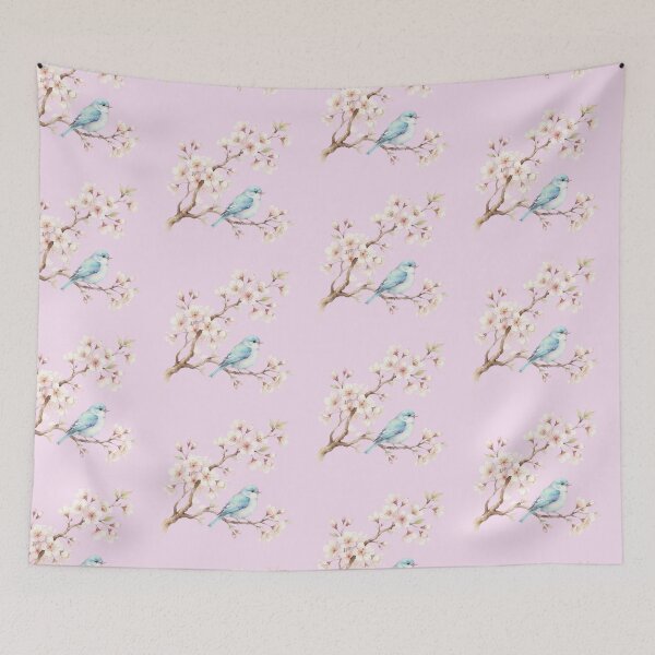 Item preview, Cute Blue Bird And Cherry Blossom Watercolor Art designed and sold by bvdesignart.