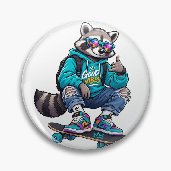 Item preview, Cool Skater Raccoon Good Vibes Retro 90s Chill Summer Streetwear designed and sold by Picasoshop2.