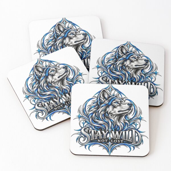 Item preview, Stay Wild Not Lost Wolf Graphic T-Shirt – Blue & Silver Pinstripe Animal Tee designed and sold by RG3D Project .
