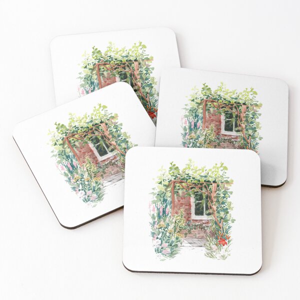 Item preview, Watercolor Cottage Garden with Climbing Vine and Flowers designed and sold by Sveta Aho.