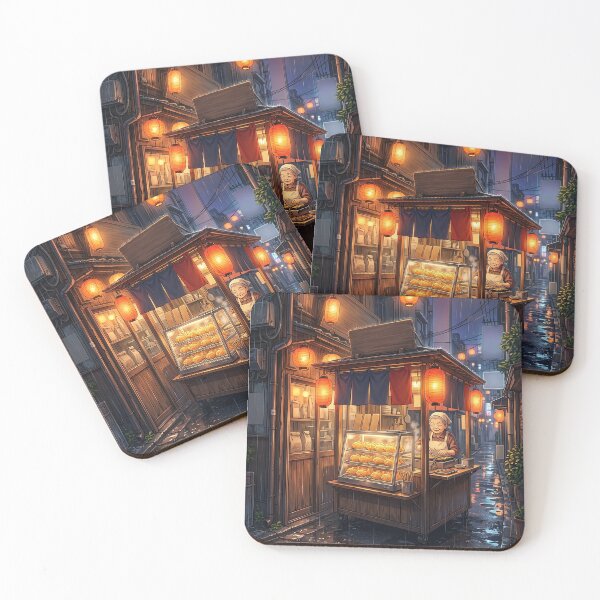 Item preview, Rainy Night Osaka Taiyaki Stand - Cozy Anime Aesthetic Notebook designed and sold by MissoStudio.
