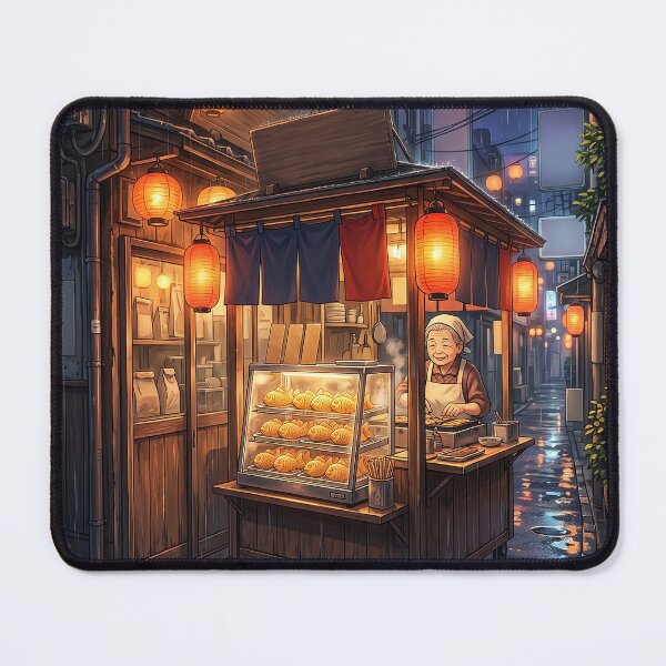 Item preview, Rainy Night Osaka Taiyaki Stand - Cozy Anime Aesthetic Notebook designed and sold by MissoStudio.