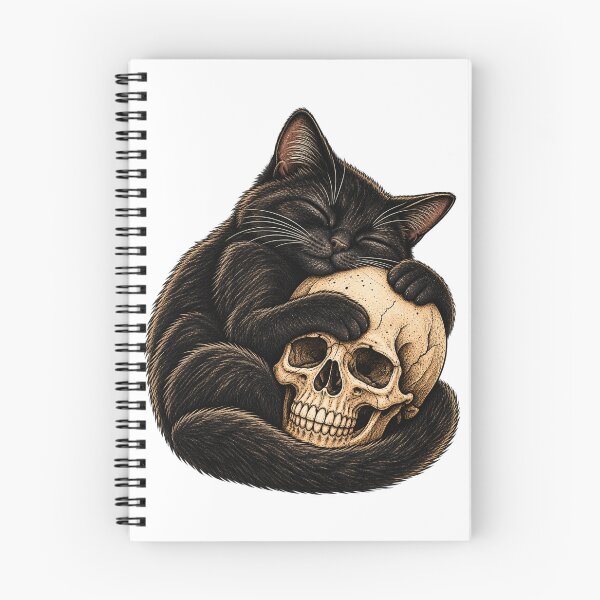 Item preview, Sleeping Black Cat Hugging Skull Gothic Art designed and sold by VizoArt-Studio.