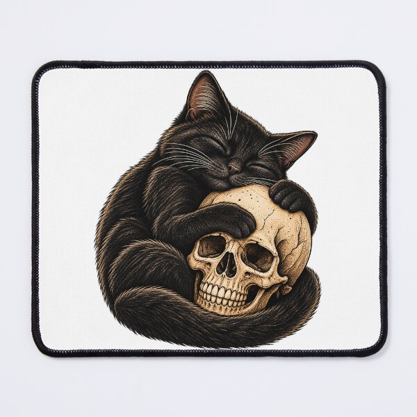 Item preview, Sleeping Black Cat Hugging Skull Gothic Art designed and sold by VizoArt-Studio.