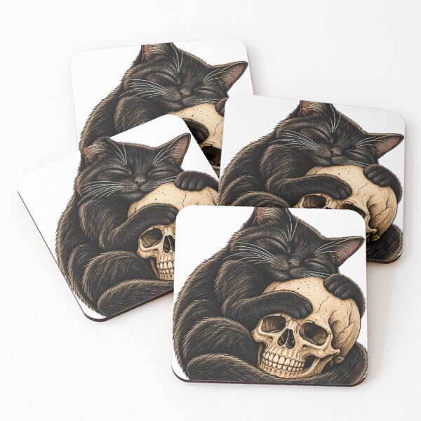 Item preview, Sleeping Black Cat Hugging Skull Gothic Art designed and sold by VizoArt-Studio.